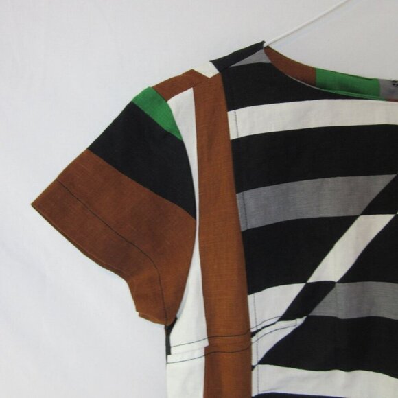 Derek Lam Abstract Linen Sheath Dress Brown Gray Striped Womens 6 - Picture 2 of 7